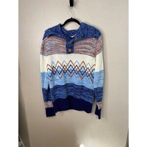Broadway University Shop XL Vintage Sweater Striped Blue Brown Knit Pullover